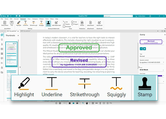Readiris PDF Essential can stamp and annotate PDF