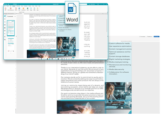 Screenshot of Readiris PDF, illustrating how to convert Word documents to PDF easily.