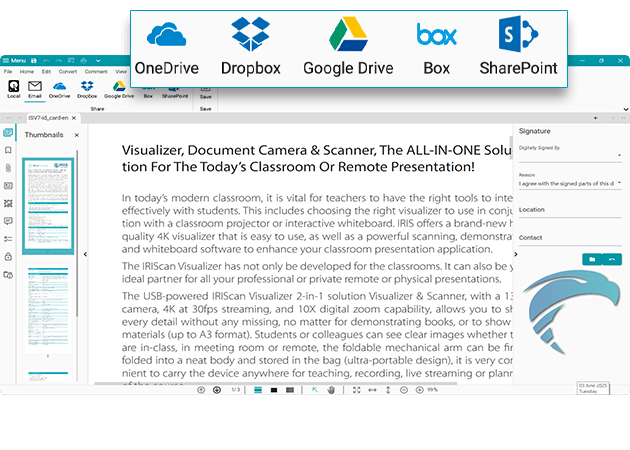 Readiris PDF's integrated interface for easy cloud storage of your PDF documents