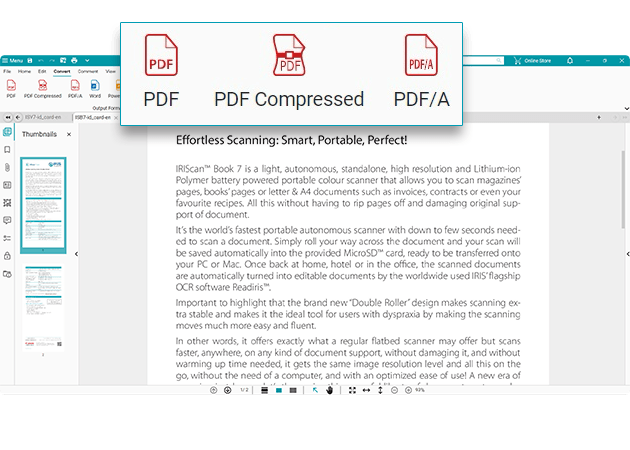 Convert to PDF in Readiris PDF Essental