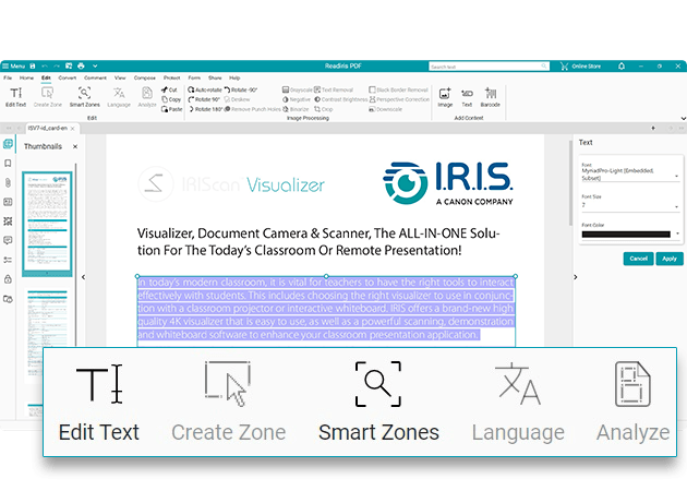 Edit PDF in Readiris PDF Essential