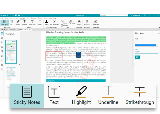 Add comments and review PDF files easily within the Readiris PDF software interface.