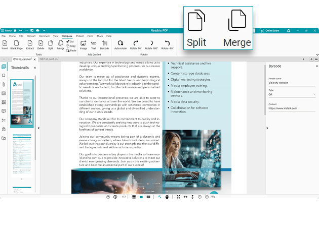 Readiris PDF's intuitive interface for easily splitting large PDF file